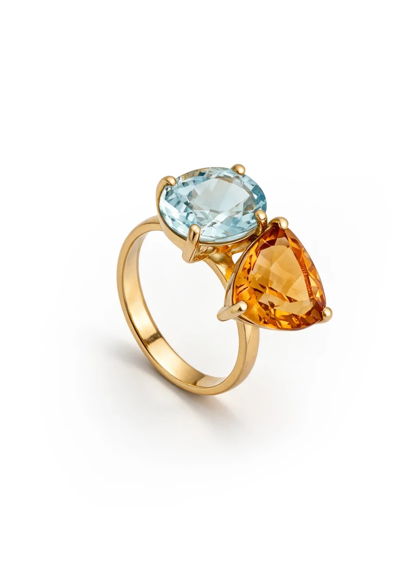 Aquamarine and Citrine Ring