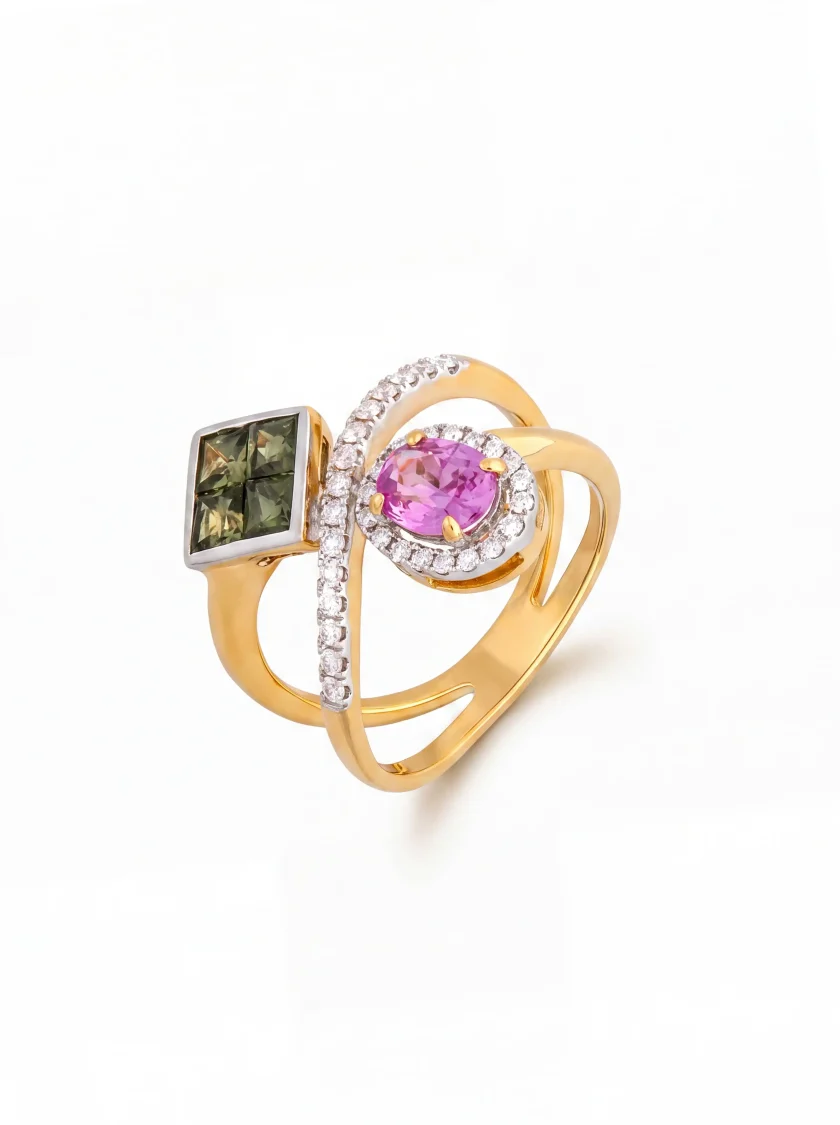 Pink and Green Sapphire Ring
