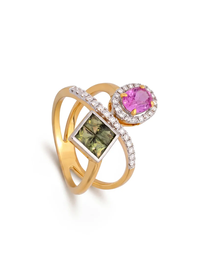 Pink and Green Sapphire Ring